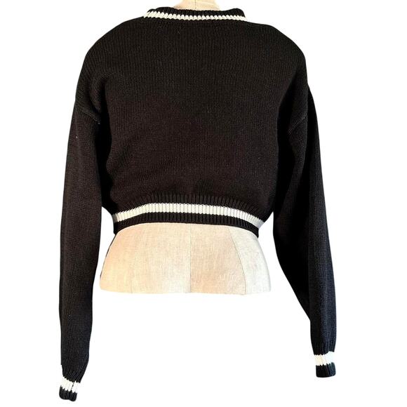 Womens Sweater Size Medium Black White Crop Preppy Twee Business Casual Nautical - Picture 4 of 8